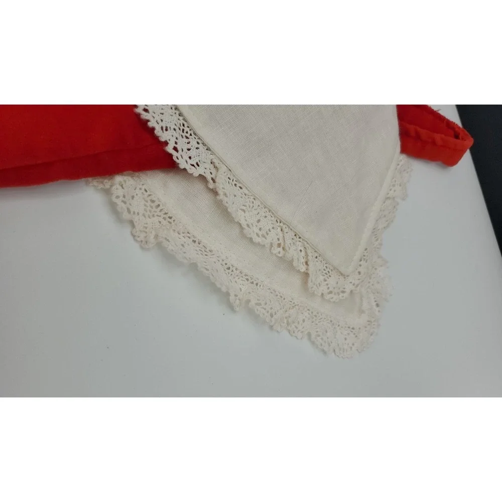 Hand Made Red Velvet Christmas Stocking With Wide Linen‎ And Lace Collar